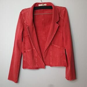 Testimony Women's Red Blazer Jacket French Terry Red Acid Wash Boho Grunge Rodeo